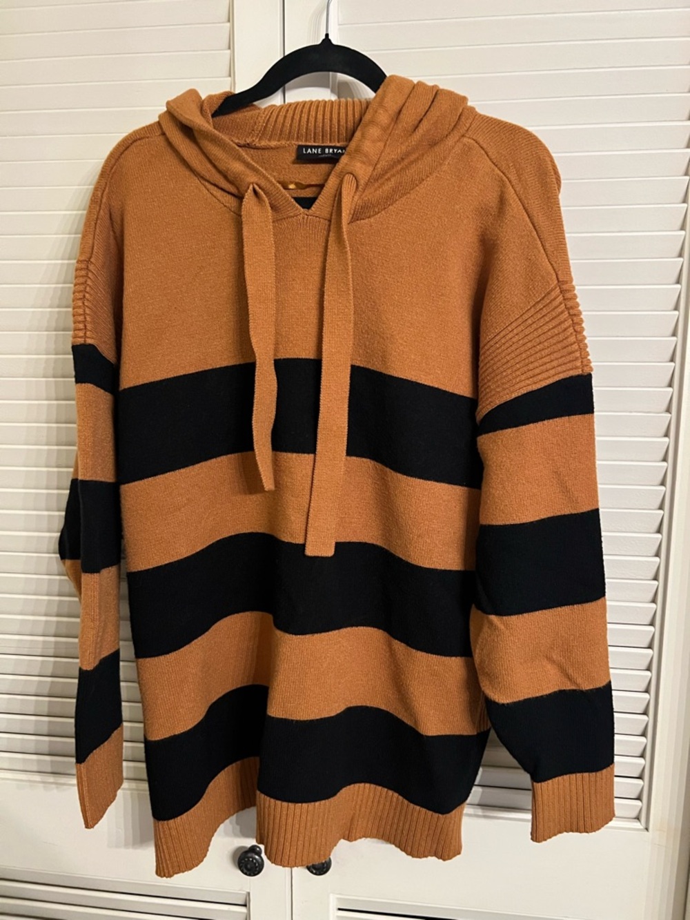 Lane Bryant Woman’s Hooded Sweater - Camel and Black Stripe